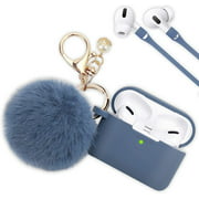 V-MORO Silicone Case Compatible with AirPods Pro Case 2019 Protective Case Cover with Fur Ball Keychain (Denim Blue)
