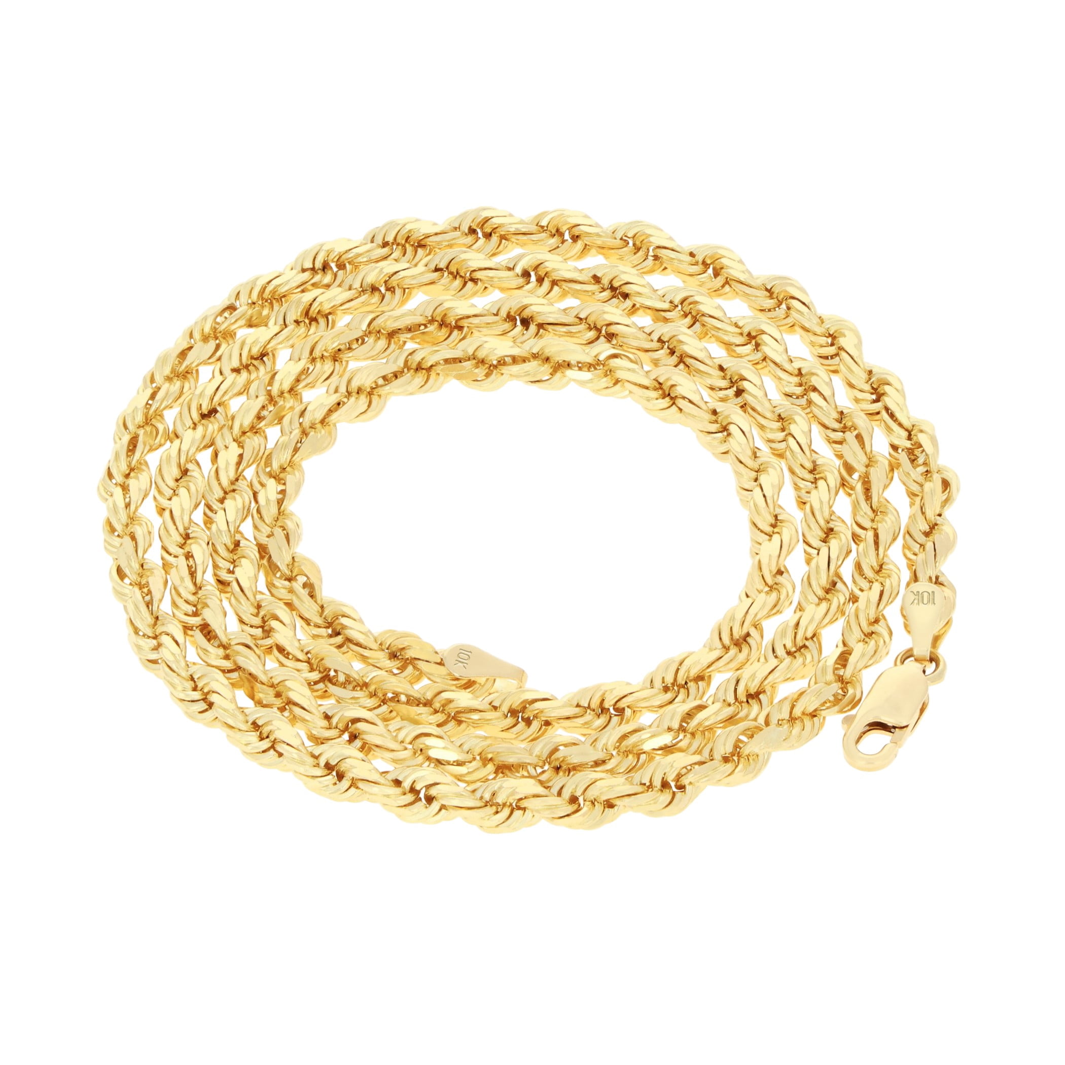 Nuragold 10k Real Yellow Gold 4mm Rope Chain Diamond Cut Necklace (16"-30") Italian Jewelry for Men & Women