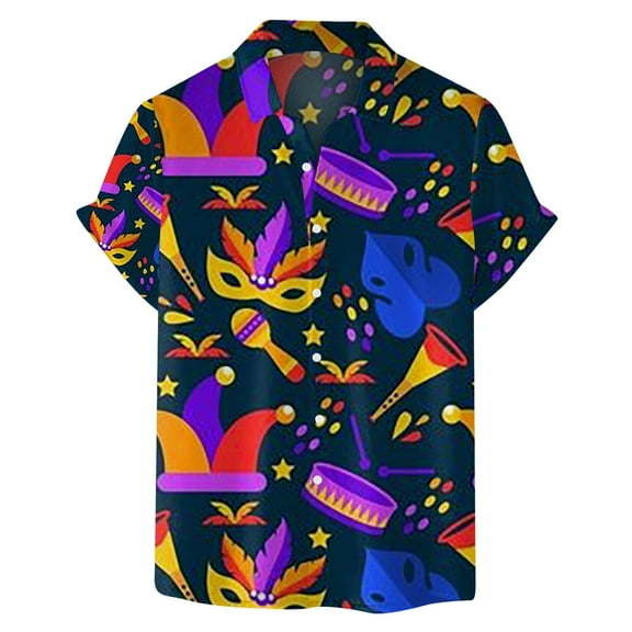 Hpapadks Mens Summer Shirts Short Sleeve Print Blouse Lapel Button Down Beach Mens Dress Shirts Blue L