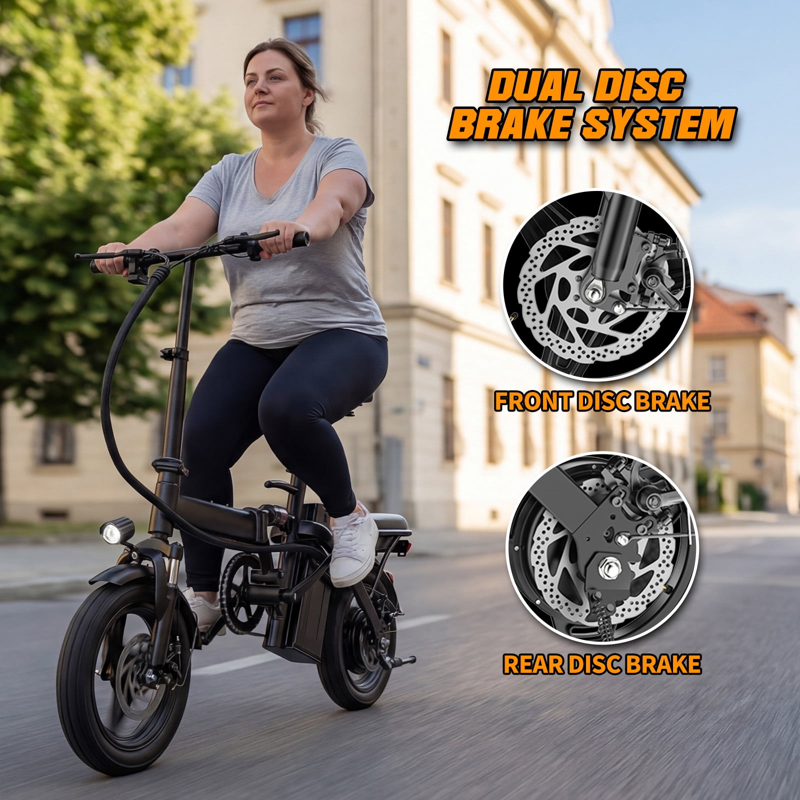14''Foldable Adult Electric Bike, 48V 10ah 560W Motor, 3-Speed Gearing, Dual Spring Shock Absorbers, Front And Rear Led Safety Lights, Portable Design, With Basket/Phone Holder/Lock
