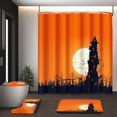 thumbnail image 4 of 4Pc Halloween Ghost Cute Shower Curtain Sets Colorful Funny Dot Non-Slip Bath Rug, Toilet Lid Cover, Bath Mat, Teal Gray Bathroom Decor Curtain with 12 Hooks Waterproof Fabric, 4 of 7