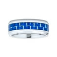 thumbnail image 2 of Bling Jewelry Mens Unisex Titanium Wedding Band Ring with Simulated Blue Opal Inlay for Couples, 2 of 4