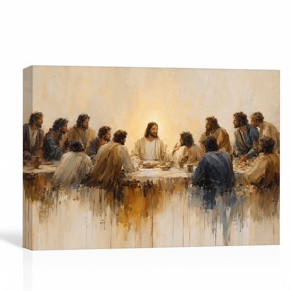 24"L x 16"W Jesus Last Supper Canvas Wall Art, Christian Religious Decor, Classical Biblical Painting Print, Vintage Artwork for Home Living Room Wall