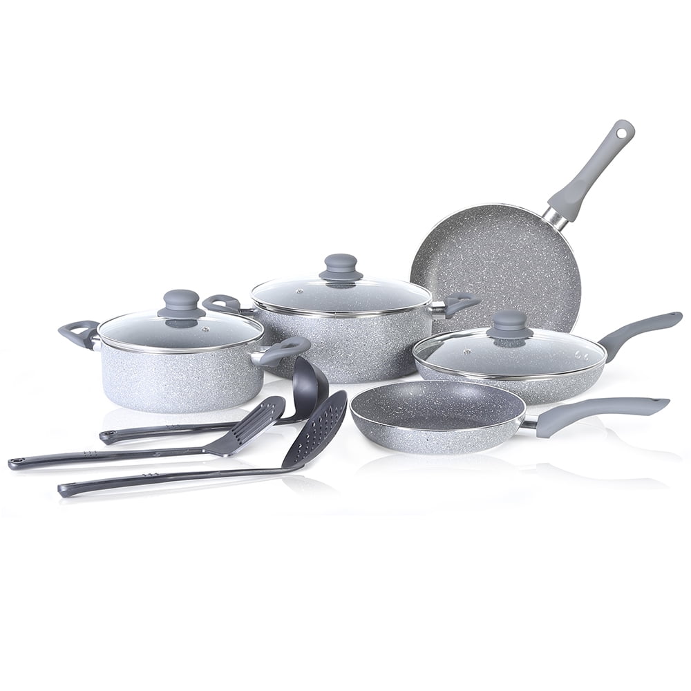 Marble effect interior-Pan Set INDUCTION 5 Piece Granite Effect Saucepan Set