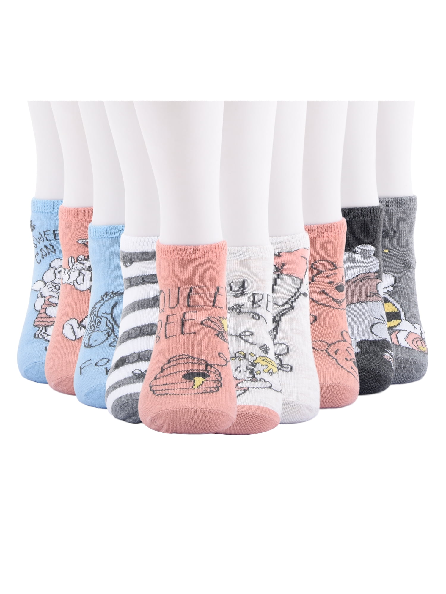 Disney Winnie the Pooh Womens 10-Pack Low-Cut Socks, Shoe Size 4-10