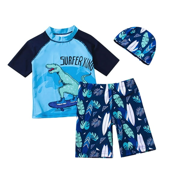 Godom Toddler Swimsuit Boy Short Sleeve Rash Guard and Swim Trunk 2-Piece Set Toddler to Big Kid Sizes