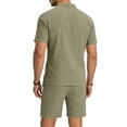 thumbnail image 4 of Domuza Linen 2 Pieces Set Men Casual Henley Short Sleeve Button T Shirts and Shorts with Pockets 2026 Summer Fashion Vacation Holiday Set Army Green XL, 4 of 4