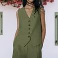 thumbnail image 2 of Gilet Boutonné pour Femmes Confortable Ajusté ChicJacket (Vert Armée TP), 2 of 8