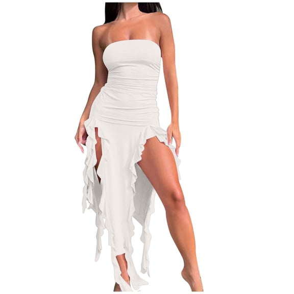 Gufahion Summer Womens Dresses Sundresses for Women Sizes 4-8 Women's Spring/Summer Fashion Personality Wrapped Chest Irregular Dress Sleeveless Off-The-Shoulder Young Adult, White, Gifts for Sister