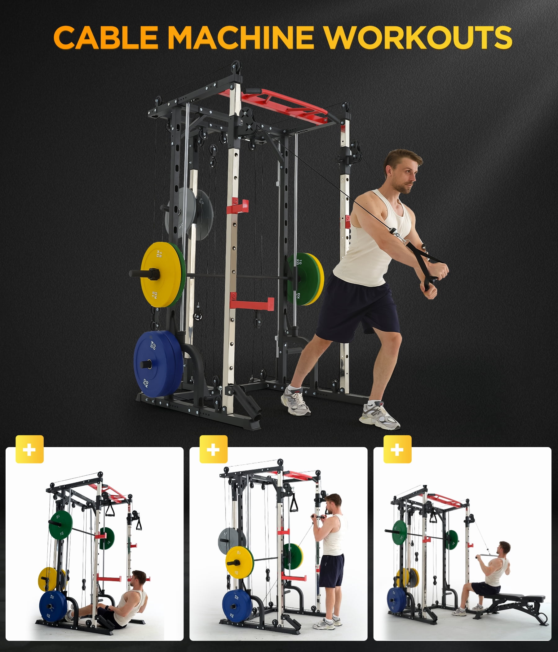 JOMEED Smith Machine Home Gym with Cable Crossover, All-in-One Trainer Compact Power Cage