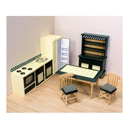 Melissa & Doug Classic Wooden Dollhouse Kitchen Furniture (7 pcs) - Buttery Yellow/Deep