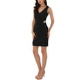 thumbnail image 5 of INSPIRE CHIC Women's Ruched Faux Wrap V Neck Sleeveless Party Cocktail Sheath Dresses Black S, 5 of 7
