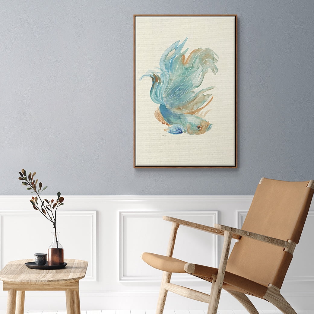 Betta I Framed Premium Gallery Wrapped Canvas - Ready to Hang - 17 x 25 - Walnut Floating Frame