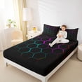 thumbnail image 4 of Feelyou Honeycomb Abstract Teen Bed Sheets, Green Pink Rectangle King Sheets, 4pcs, 4 of 7