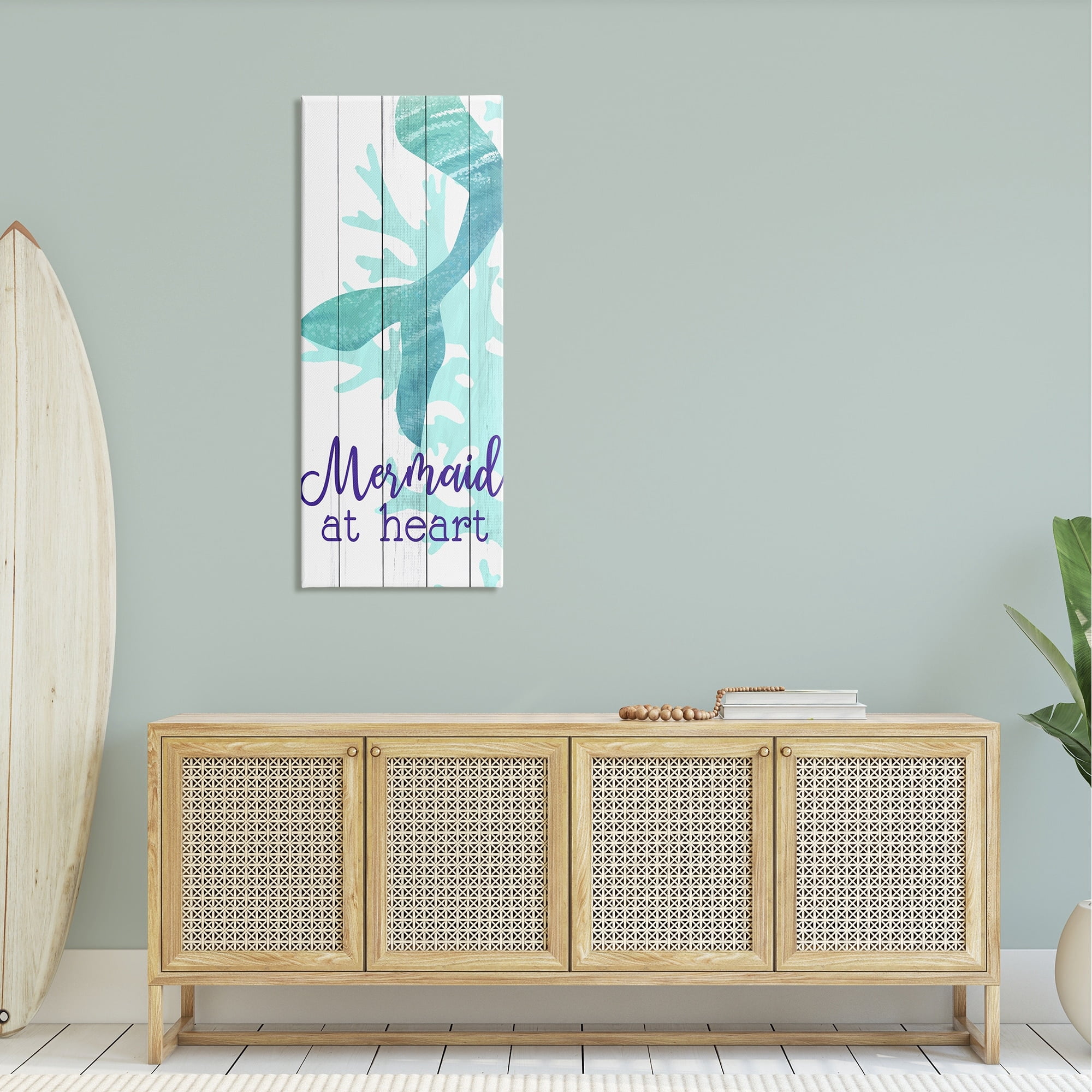 Stupell Industries Mermaid At Heart Saying Calligraphy Turquoise Tail , 20 x 48, Design by Kim Allen