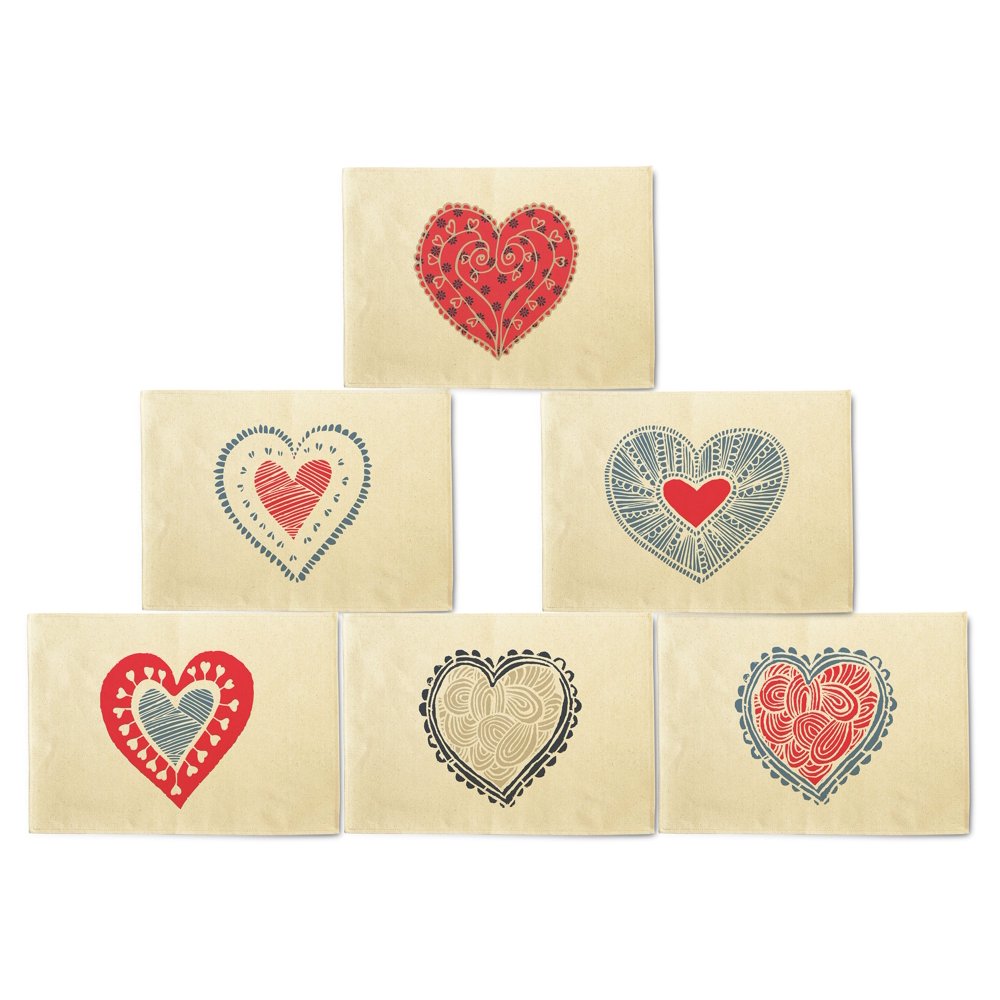 Placemats shaped Valentine's Day Love & Hearts Printed Canvas Placemats Set of 6