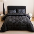 thumbnail image 2 of Black Skull & Damask Print Reversible Comforter Set - Gothic Bedding with Matching Pillow Shams, All-Season , Queen/King Size, 2 of 4