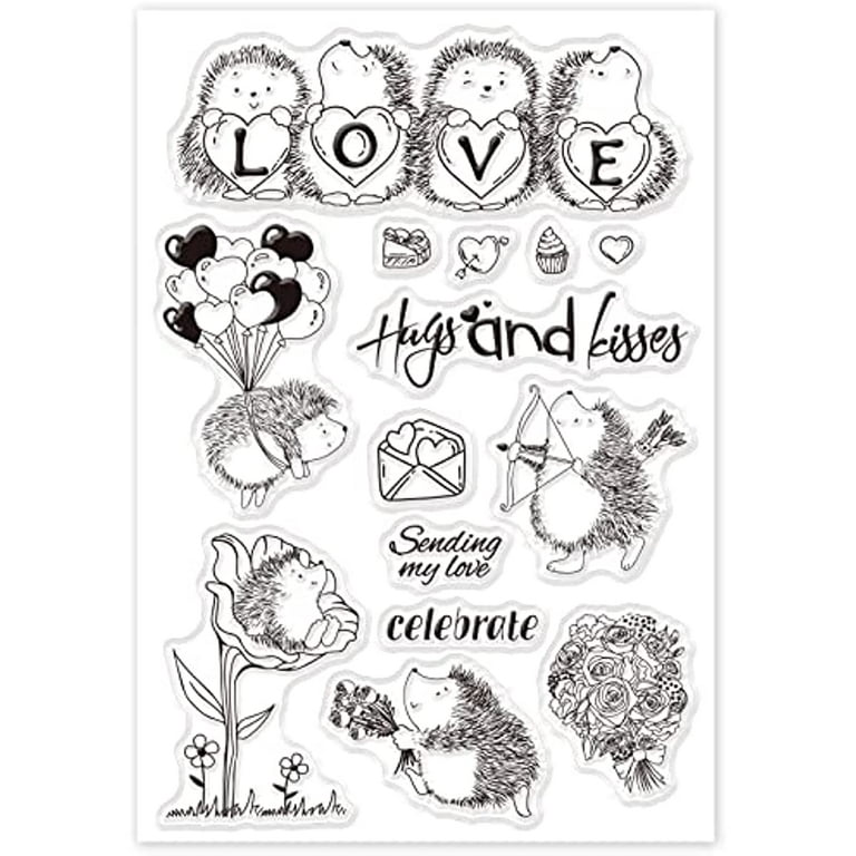 Rose Flowers Clear Stamps for Card Making Decoration and Scrapbooking Supplies, Love Words with Sentiment Clear Stamp Background Transparent Rubber
