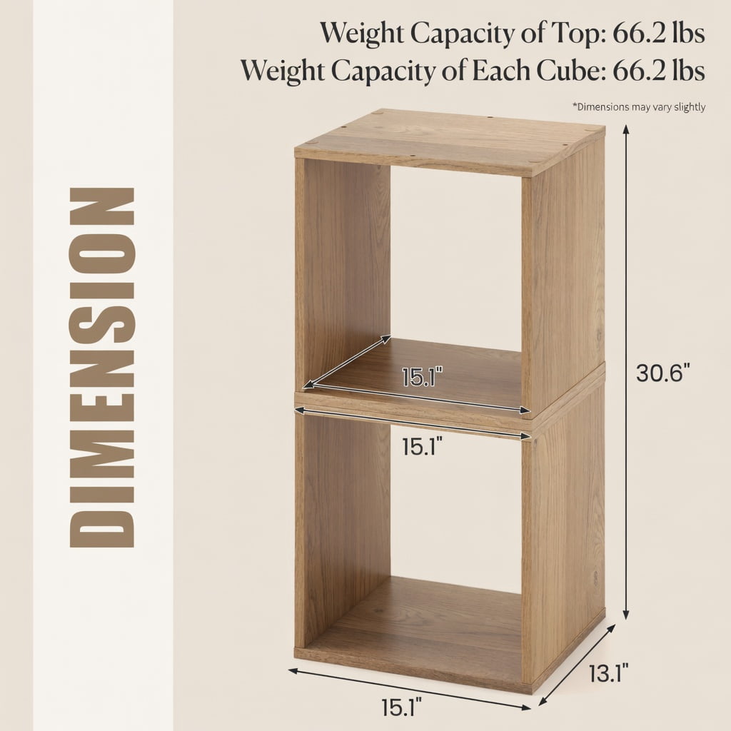 Spaco 2 Cubes Stackable Bookcase for Living Room and Study-Natural, Tall Bookshelf, Shelves for Living Room, Home Office, Bedroom, Balcony