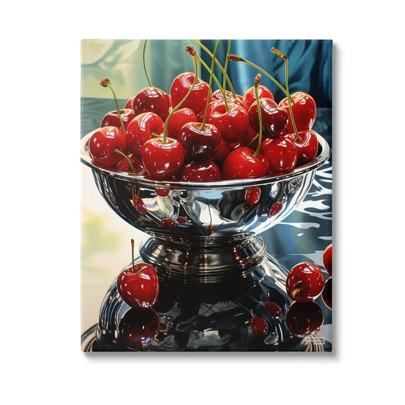 Stupell Industries Bowl of Cherries Reflection Food & Beverage Painting Gallery Wrapped Canvas Art Print Wall Art, 16 x 20