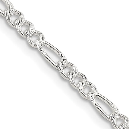 Auriga Fine Jewelry 925 Sterling Silver 3 mm Pave Flat Figaro Chain Necklace for Women 16"