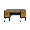 thumbnail image 3 of Mid-Century Half Pedestal Executive Desk Office Desk Fully Assembled Black Wood, 3 of 12