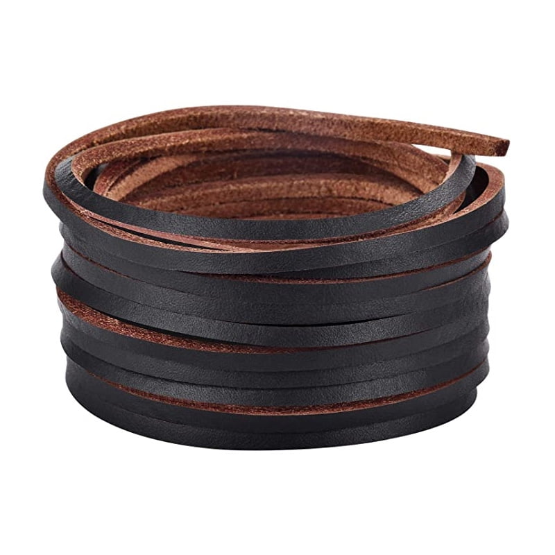 3mm Flat Genuine Leather Strip Cord Braiding String Dark Brown Espresso TM LolliBeads 5 Yards 