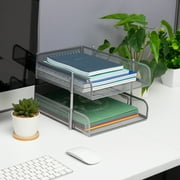 Mind Reader Stackable Paper Tray, Desktop Organizer, File Storage, Office, Metal Mesh, 2 Pcs, White