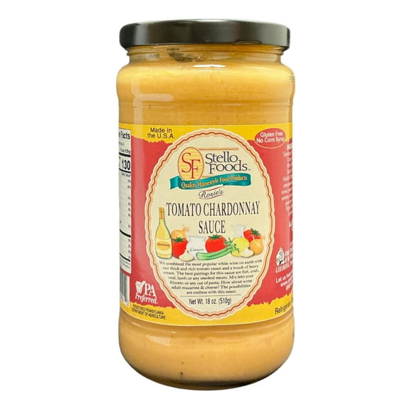 Stello Foods - Rosie's Tomato Chardonnay Sauce 18 oz, Gluten Free, No Corn Syrup, Low Sodium, Vegetarian, Good Source of Calcium