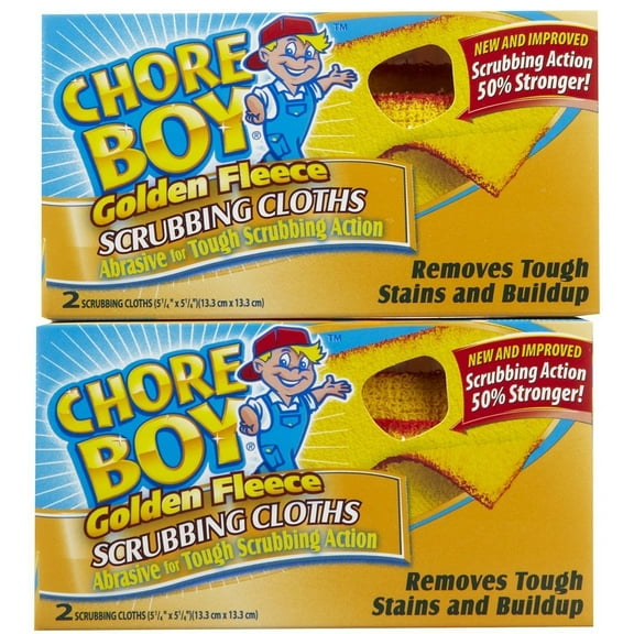 Chore Boy Golden Fleece Abrasive Scrubbing Cloth, 5.25in X 5.25in, 2 Ct (2 Pack) (Bundle)