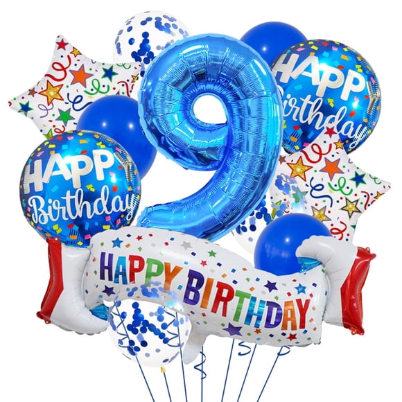 Set de globos de cumpleaños ISTOVO Happy 9° Birthday Blue Theme