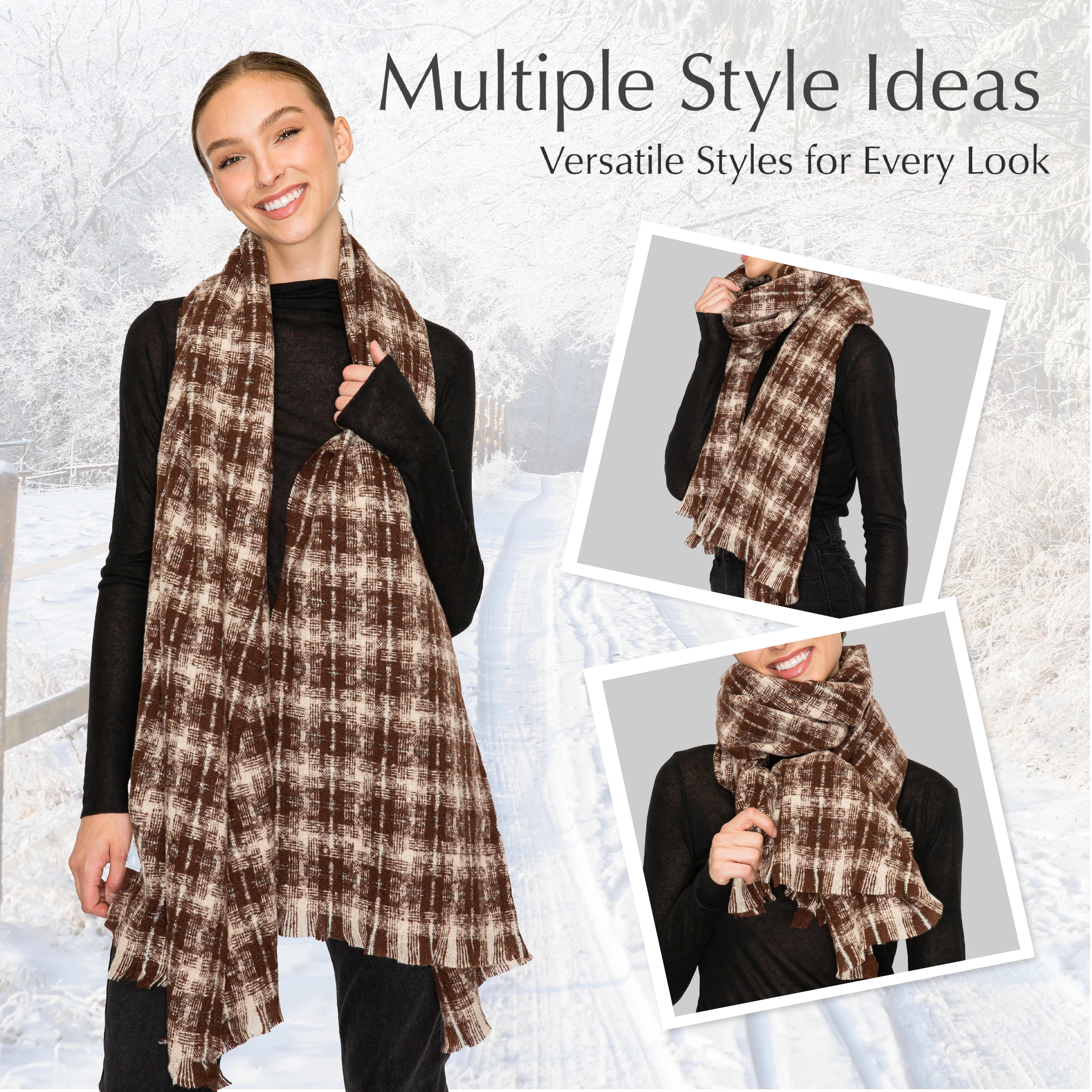 BASICO Fall Scarf for Women, Winter Scarf, Women's Scarves & Wraps, Blanket Scarf, Fall Accessories (17 Colors) (Ombre Check - Brown)