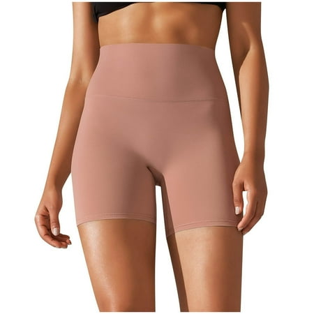 ZQGJB Yoga Shorts for Women Solid Color High Waist Tummy Control 4 Way Stretch Workout Running Biker Shorts Under Dress Shorts Anti Chafing Short Leggings Pink#03 S