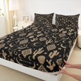 thumbnail image 4 of Erosebridal Black Brown Full Size Sheets, Hippie Aztec Moon Stars Bed Sheets, 4pcs 1 Flat Sheet, 1 Fitted Sheet and 2 Pillowcases, 4 of 5