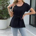thumbnail image 5 of Lmnyox Fashion Tunic Tops for Women Tie Waist Pleated Short Sleeve Blouses 2025 Trendy Crew Neck Shirts Outfits, 5 of 6