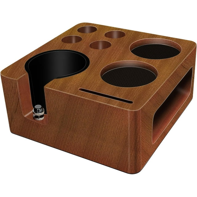 Station de Tassage Espresso, Hauteur Réglable, Station de Tassage Multifonctionnelle Compatible avec Accessoires Espresso 51-58mm, Station de Tassage Espresso en Bois, Station de Tassage 9 en 1 (Rouge, 51mm-58mm)
