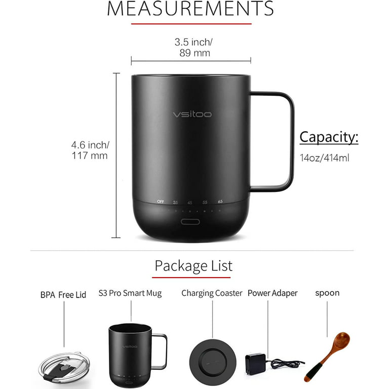 vsitoo S3 Temperature Control Smart Mug 2 with Lid, Self Heating