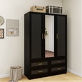 thumbnail image 4 of ModMakers 3-Door Wardrobe Armoire Closet, Modern Wood Wardrobe Storage Cabinet with Mirror & 4 Drawers, Black, 4 of 8