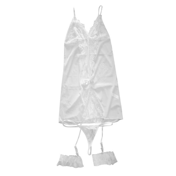 Sngxgn Plush Lingerie Snap Crotch Bodysuit for Sex Play Cute Bowknit Corset Mesh See Through(White,S)
