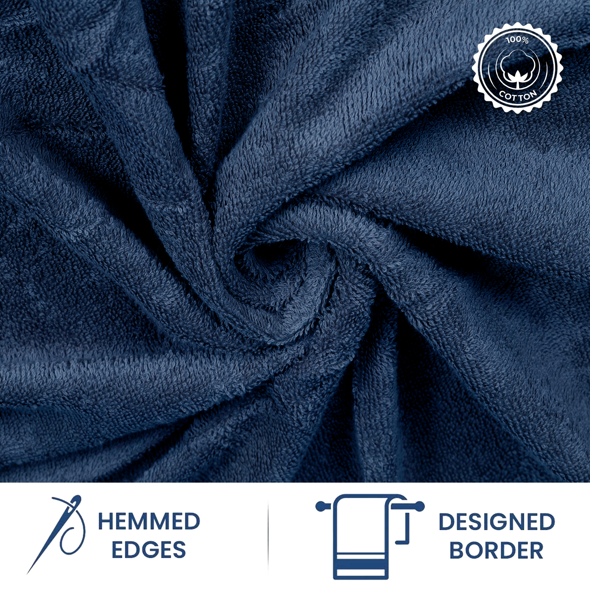 Casa Lino 6Pc Hand Towels for Gym & Spa (24" x 16") 100% Cotton, 400GSM, Ultra Soft & Absorbent (Cobalt)