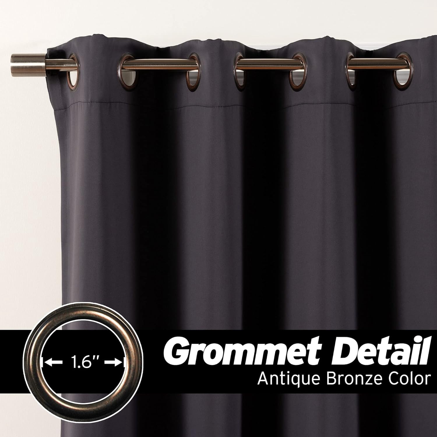 Extra Long 11 FT Blackout Curtain, Antique Bronze Grommet Tall Curtain for High Ceiling or Long Window, 2 Story Curtain for Living Room (1 Panel, 52" W x 132" L, DARKGREY)