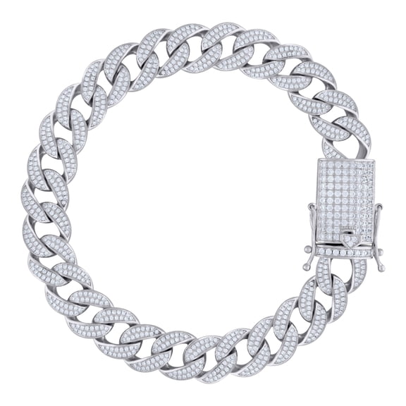 925 Sterling Silver Round Cut Moissanite Unisex Miami Cuban Link 12mm Bracelet | 8" | 8.80 Ct.