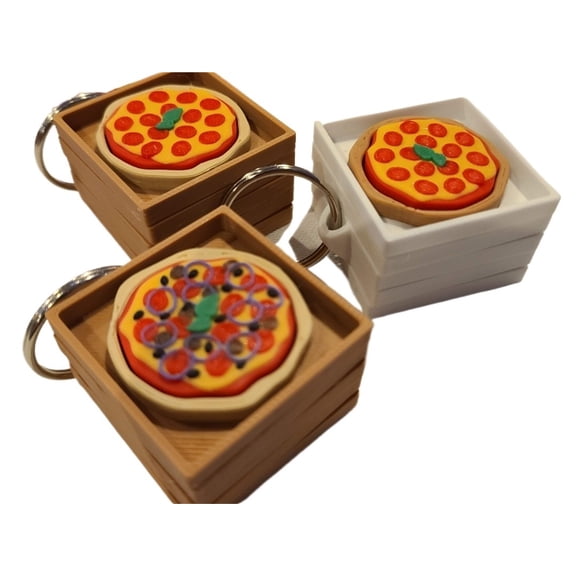 3PC Boxed Pizza Button Clicker Keychain 3D Printing