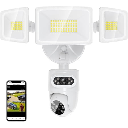 5500 lumens dual-lens floodlight camera outdoor, 4360° view angle automatic tracking intelligent wired safety floodlight, dual cameras, motion detection, built-in alarm, night vision, two-way audio,