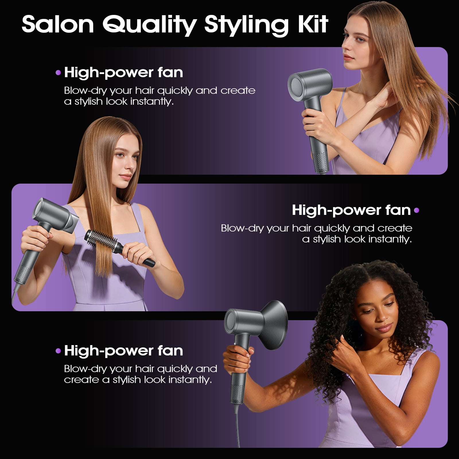 OWMSIC Hair Dryer, High Speed 160000 RPM Ionic Blow Dryer with Lightweight Low Noise Fast Drying for Home Salon Travel, Gray