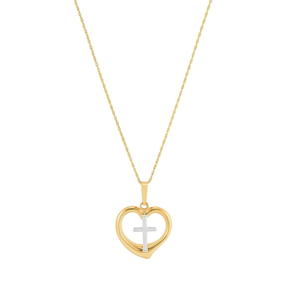 Brilliance Fine Jewelry 10K Yellow Gold on Gold Filled Necklace Heart with Rhodium Cross,18"
