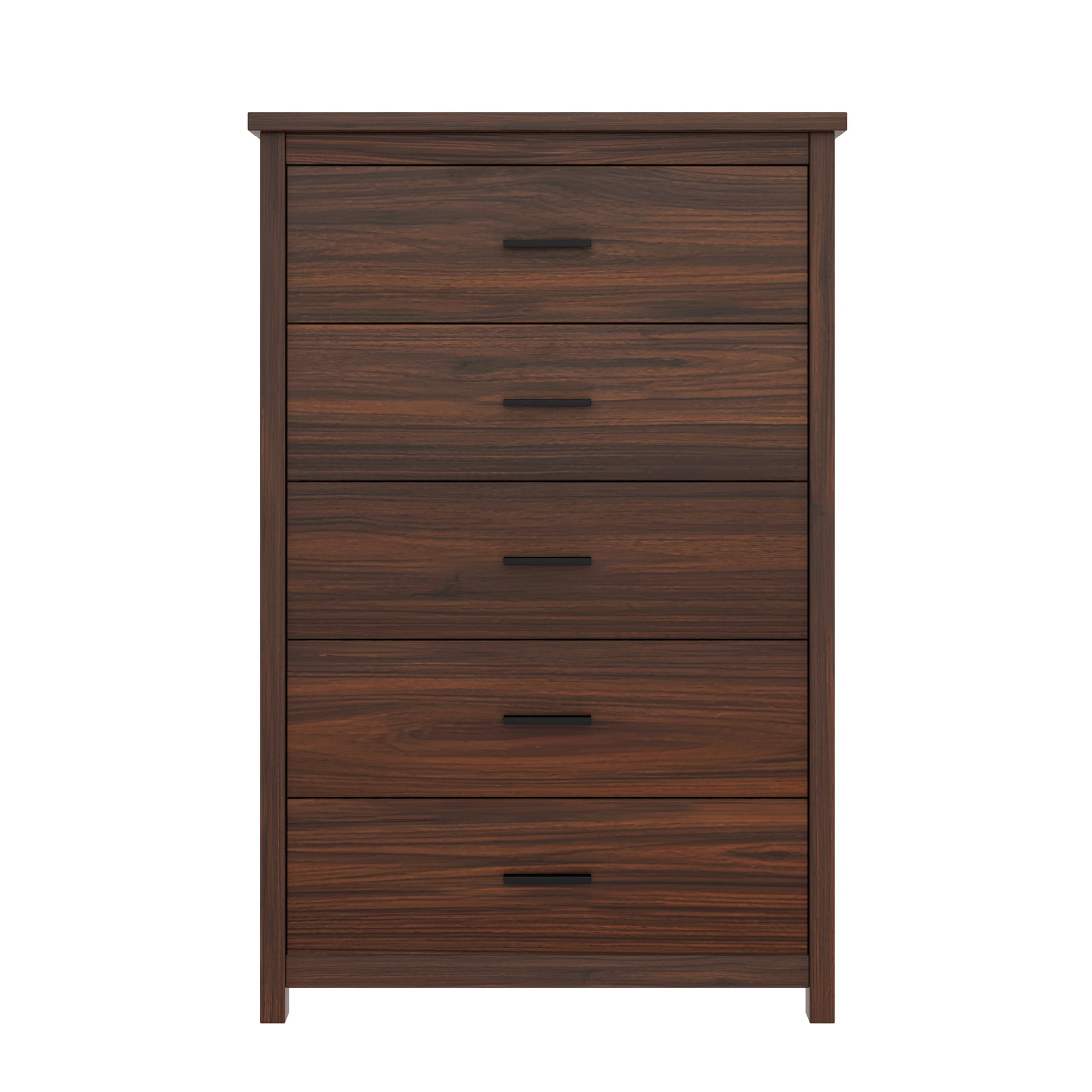 Noble House 4PCS Bedroom Set, Queen Bed with Storage Headboard & Charging Station, 2 Nightstands, 5-Drawer Dresser,Walnut