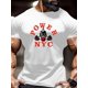 thumbnail image 1 of Camiseta informal de cuello redondo para hombre con estampado gráfico POWER NYC, 1 pieza, tejido de punto de poliéster ligeramente elástico, corte regular para adultos, ideal para entrenamiento de ver, 1 of 5
