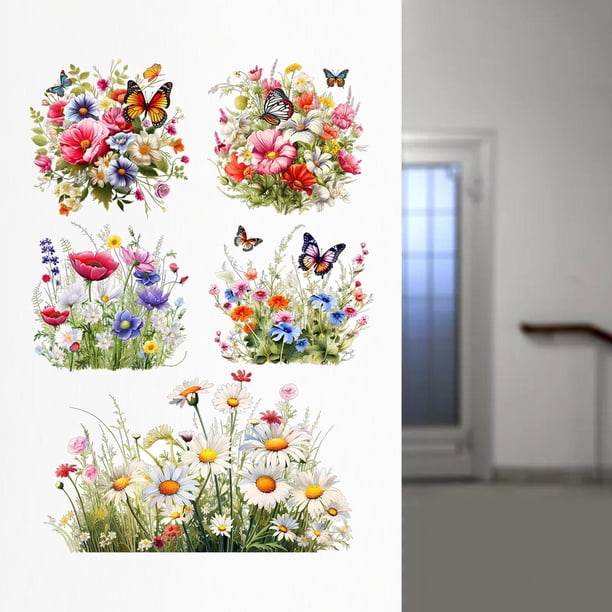 Pegatina de pared floral de mariposa, decoración de arte, impermeable, calcomanías de pared, papel tapiz para oficinas de decoración de fondo de baño