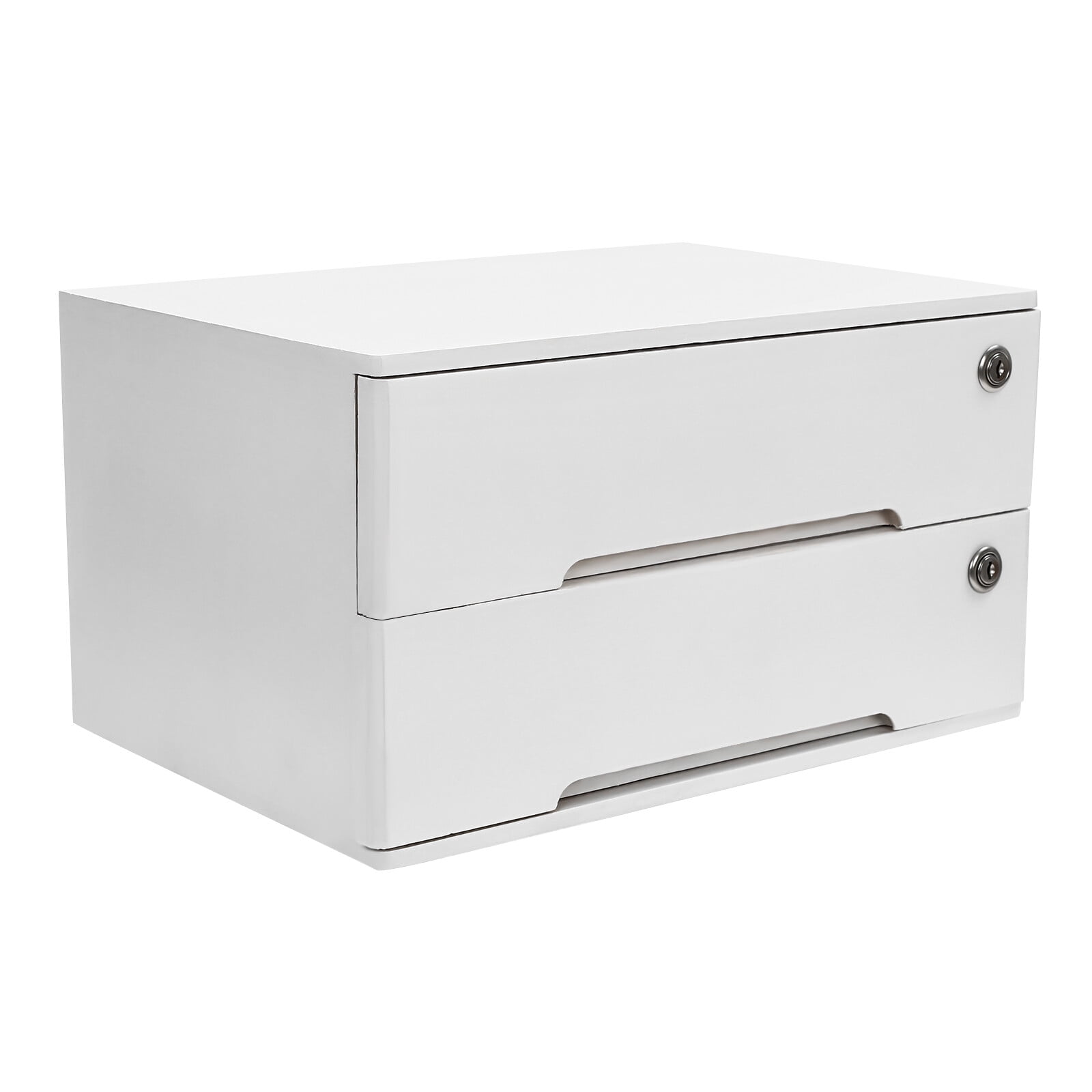 White Wooden Desktop Storage Box with Lockable Drawers, Office Supplies File Organizer, Flat File Cabinet